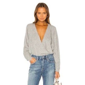 Amanda Uprichard Grey Timmy Rib Faux Wrap Bodysuit Size Small New With Tag